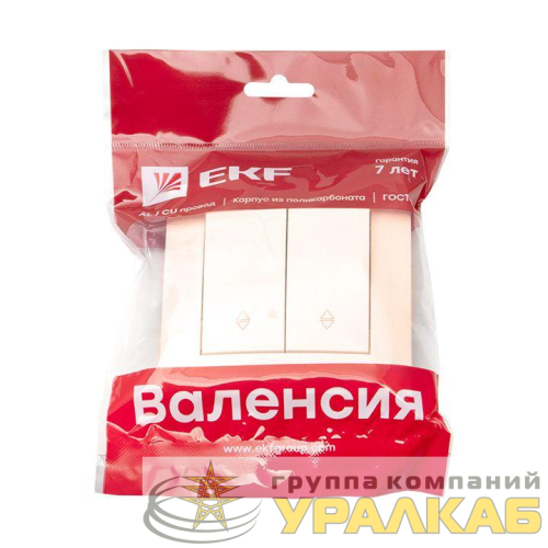 Переключатель проходной 2-кл. СП Валенсия 10А IP20 крем. PROxima EKF 