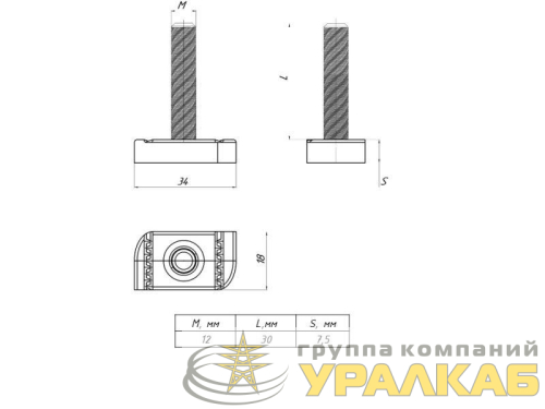 Болт Т-образный STRUT М12х30 EKF sttbm12x30 детальная картинка