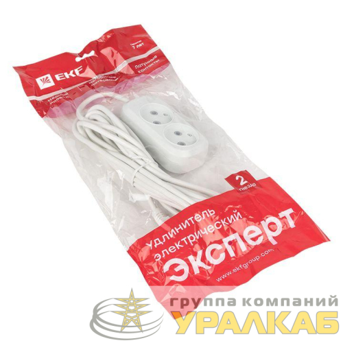 Удлинитель 2х3м без заземл. 10А IP20 Эксперт 2.2кВт ПВС 2х0.75 PROxima EKF UBA10-275-2-03 детальная картинка