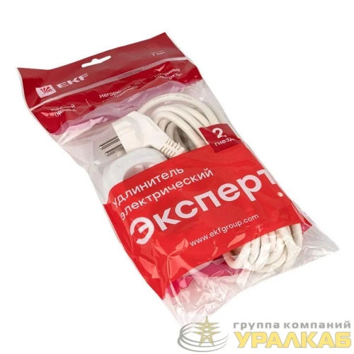 Удлинитель 2х5м с заземл. 16А IP20 Эксперт 3.0кВт ПВС 3х1 EKF UBA16-310-2-05 детальная картинка