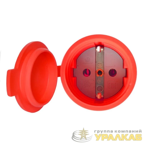 Разъем штепсельный 16А IP44 250В (еврослот) с заземл. каучук красн. Universal 