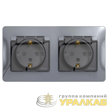 Розетка 2-м СП 2мод. Glossa 16А IP44 с заземл. защ. шторки в сборе алюм. SchE 