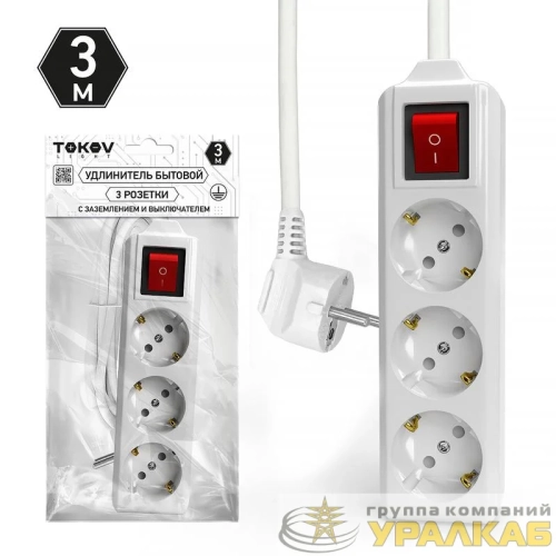 Удлинитель 3х3м с заземл. с выкл. 10А 3х1.5 TOKOV LIGHT TKL-C01-BU3-3-1.5-ZV детальная картинка