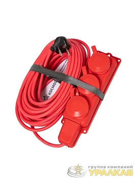 Удлинитель на каучуковой колодке 3х15м 16А IP44 250В 4кВт каучук КГ 3х2.5 красн. УХз16 Россия КОСМОС YKsm15m-3g(16A)KG-R