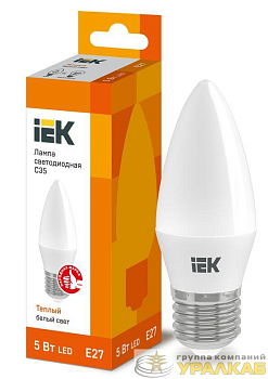 Лампа светодиодная Eco C35 5Вт свеча 3000К тепл. бел. E27 450лм 230-240В IEK LLE-C35-5-230-30-E27