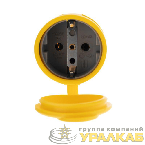 Розетка переносная влагозащищенная с крышкой с заземл. 16А IP44 каучук желт. Rexant 111-122 детальная картинка