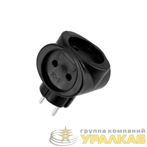 Разветвитель 3-м 6А IP20 220В биметал. черн. Rexant 11-1064-1 детальная картинка