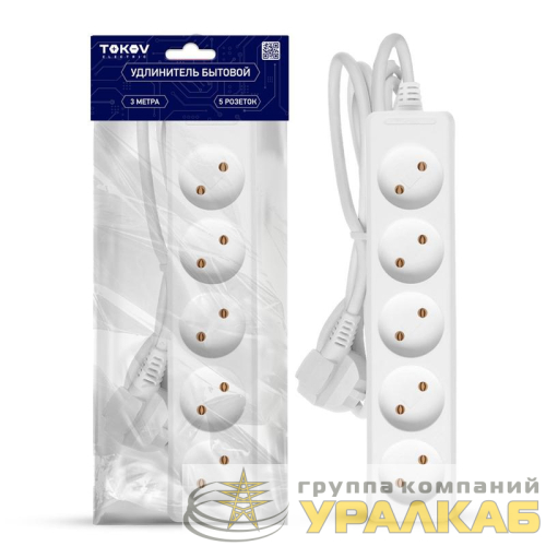 Удлинитель 5х3м без заземл. 10А 2х0.75 TOKOV ELECTRIC TKE-C01-BU5-3-075 детальная картинка