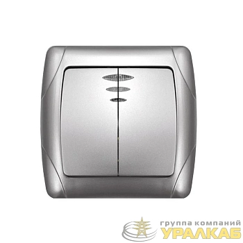 Выключатель 2-кл. СП Маргарита 10А IP20 с подсветкой серебр. UNIVersal 