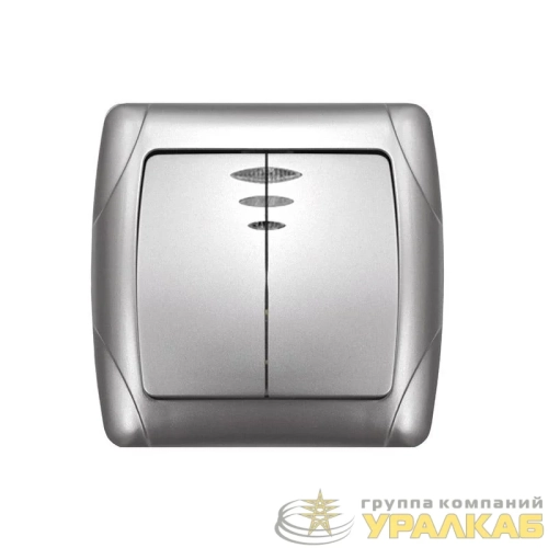 Выключатель 2-кл. СП Маргарита 10А IP20 с подсветкой серебр. UNIVersal 