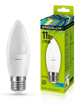 Лампа светодиодная LED-C35-11W-E27-4K Свеча 11Вт E27 4500К 172-265В Ergolux 13622