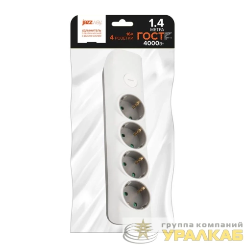 Удлинитель 4х1.4м с заземл. с выкл. бел. ET-04-140W JAZZway 5051799 детальная картинка