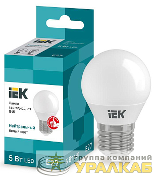 Лампа светодиодная Eco G45 5Вт шар 4000К нейтр. бел. E27 450лм 230-240В IEK LLE-G45-5-230-40-E27