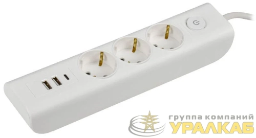 Удлинитель 3х2м с заземл. 16А 250В MODERN У03В с выкл. USBх3 (type-Aх2шт + type-Cх1шт) ПВС 3х1 бел. IEK WYP12-16-03-02-ZKU-K01 детальная картинка