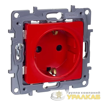 Розетка 1-м СП Etika 16А 250В 2P+E защ. шторки красн. IEK 