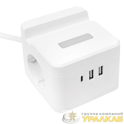 Удлинитель "Куб" 2х1.3м USB + 2Type C с быстрой зарядкой подставкой под телефон и ночником 1кв.мм EKF UBA-CUB-2-FC детальная картинка