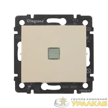 Переключатель проходной 1-кл. СП Valena 10А IP31 250В с зел. индикацией механизм сл. кость Leg 774326