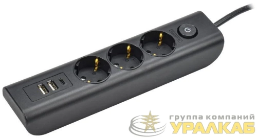 Удлинитель 3х2м с заземл. 16А 250В MODERN У03В с выкл. USBх3 (type-Aх2шт + type-Cх1шт) ПВС 3х1 черн. IEK WYP12-16-03-02-ZKU-K02 детальная картинка