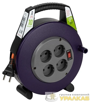 Удлинитель в закрыт. корпусе 4х10м без заземл. 6А с выкл. BPx-4-2x0.75-10m ПВС 2x0.75 Эра 