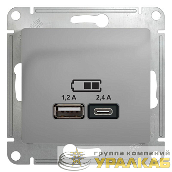 Розетка USB Glossa тип A+C 5В/2.4А 2х5В/1.2А механизм алюм. SE GSL000339