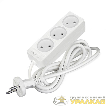 Удлинитель 3х1.5м без заземл. 10А IP20 2.2кВт ПВС 2х0.75 бел. DOMTOK 