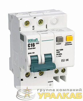Выключатель автоматический дифференциального тока 2п C 16А 30мА тип AC 4.5кА ДИФ-101 4.5мод. DEKraft 15003DEK