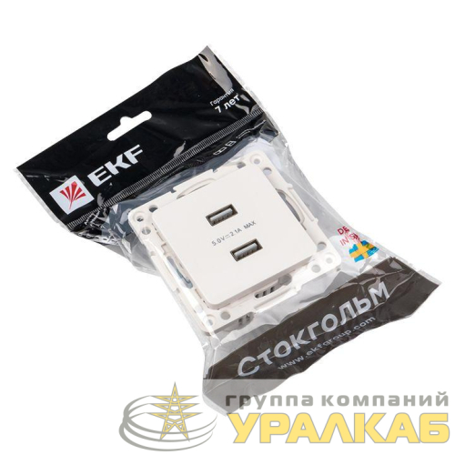 Розетка USB 2-м Стокгольм 2.1А механизм бел. PROxima EKF EYR16-028-10-2USB