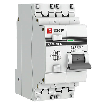Выключатель автоматический дифференциального тока 1п+N C 63А 100мА тип AC 4.5кА АД-32 PROxima EKF DA32-63-100-pro