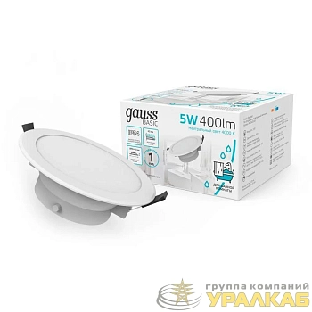Светильник светодиодный Basic Downlight 5Вт 4000К IP54 400лм 210-240В 90х44 круг бел. GAUSS 