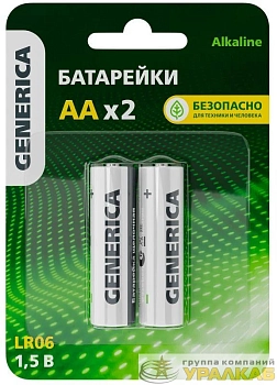 Элемент питания алкалиновый AA/LR6 Alkaline (блист.2шт) GENERICA ABT-LR06-ST-L02-G