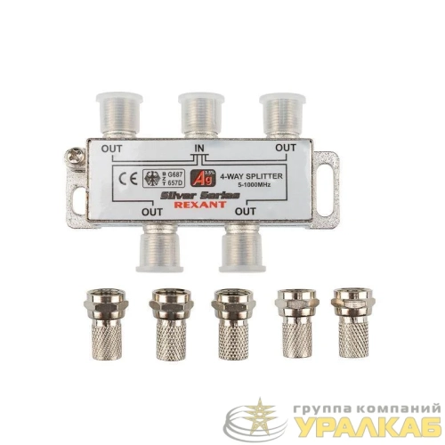 Делитель ТВ "краб" х4+5шт F "BOX" 5-1000 МГц "Silver" Rexant 05-6103 детальная картинка