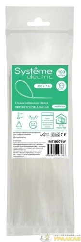 Стяжка кабельная 300х7.6 бел. (уп.100шт) SE 