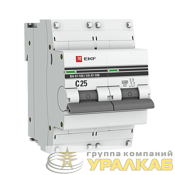 Выключатель автоматический модульный 2п C 25А 10кА ВА 47-100 PROxima EKF mcb47100-2-25C-pro