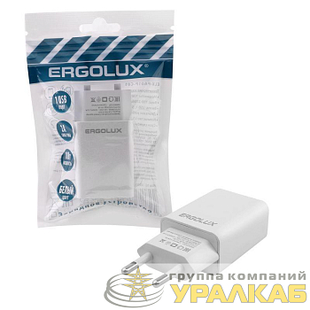 Адаптер сетевой 1USB 100-220В 5-9В/2А пакет бел. Ergolux 15203