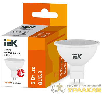 Лампа светодиодная Eco MR16 5Вт 3000К тепл. бел. GU5.3 450лм 230-240В IEK LLE-MR16-5-230-30-GU5