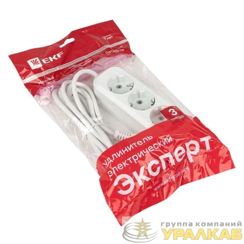 Удлинитель 3х3м с заземл. 16А IP20 Эксперт 3.0кВт ПВС 3х1 PROxima EKF UBA16-310-3-03 детальная картинка
