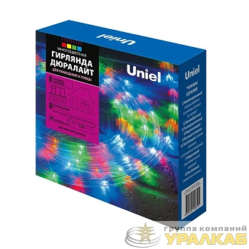 Гирлянда светодиодная ULD-D50 8M/С08 IP44 MULTI Дюралайт 8м с контроллером разноцвет. свет. провод бел. Uniel 