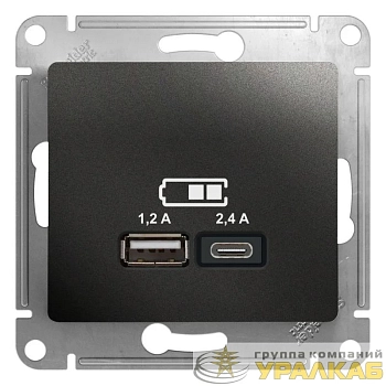 Механизм розетки USB GLOSSA A+С 5В/2.4А 2х5В/1.2А антрацит SchE GSL000739