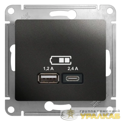 Механизм розетки USB GLOSSA A+С 5В/2.4А 2х5В/1.2А антрацит SchE GSL000739 детальная картинка