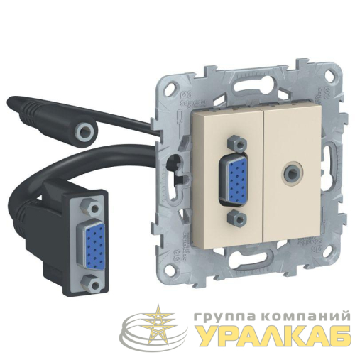 Розетка аудио/видео HD15 Unica New + Minijack механизм беж. SchE NU593244 детальная картинка