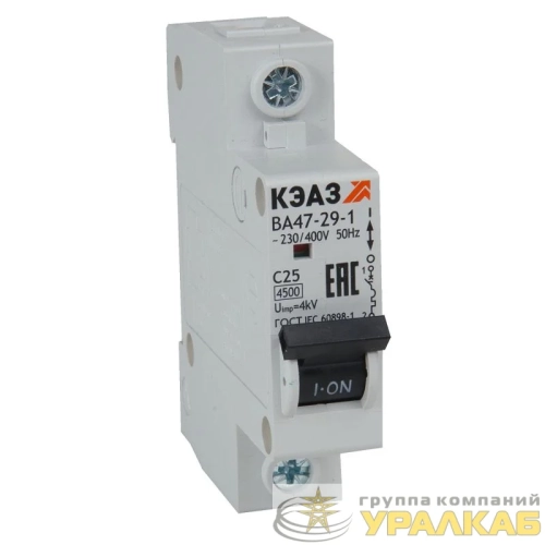 Выключатель автоматический модульный 1п C 1А 4.5кА ВА47-29-1C1-УХЛ3 КЭАЗ 