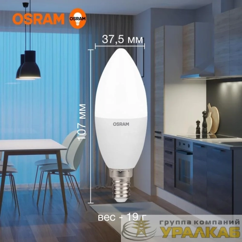 Лампа светодиодная LED Value LVCLB75 10SW/865 10Вт свеча матовая E14 230В 10х1 RU OSRAM 4058075579262 детальная картинка