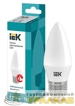 Лампа светодиодная Eco 5Вт C35 свеча 4000К нейтр. бел. E27 450лм 230-240В IEK LLE-C35-5-230-40-E27