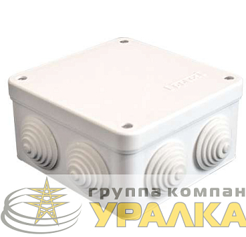 Коробка распределительная ОП 105х105х56мм IP54 7 выходов 4 гермоввода крышка на винтах бел. Epplast 110041