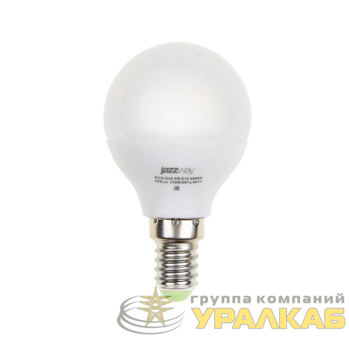 Лампа светодиодная PLED-ECO-G45 5Вт шар 4000К нейтр. бел. E14 400лм 220-240В JazzWay 1036926A детальная картинка