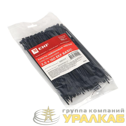 Хомут кабельный 2.5х150 нейл. черн. (уп.100шт) EKF plc-cb-2.5x150 детальная картинка