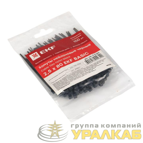 Хомут кабельный 2.5х80 нейл. черн. (уп.100шт) EKF plc-cb-2.5x80 детальная картинка