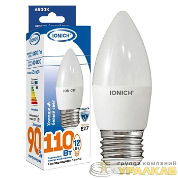 Лампа светодиодная C37 12Вт свеча 6500К E27 230В IONICH 1909