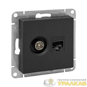 Розетка телевизионная + компьютерная СП Эпика TV + RJ45 кат.5 механизм черн. EKF 