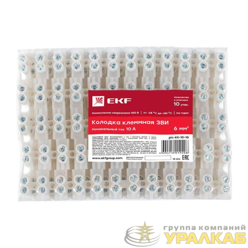 Колодка клеммная 10кв.мм 10А полиэтилен PROxima EKF plc-KK-10-10